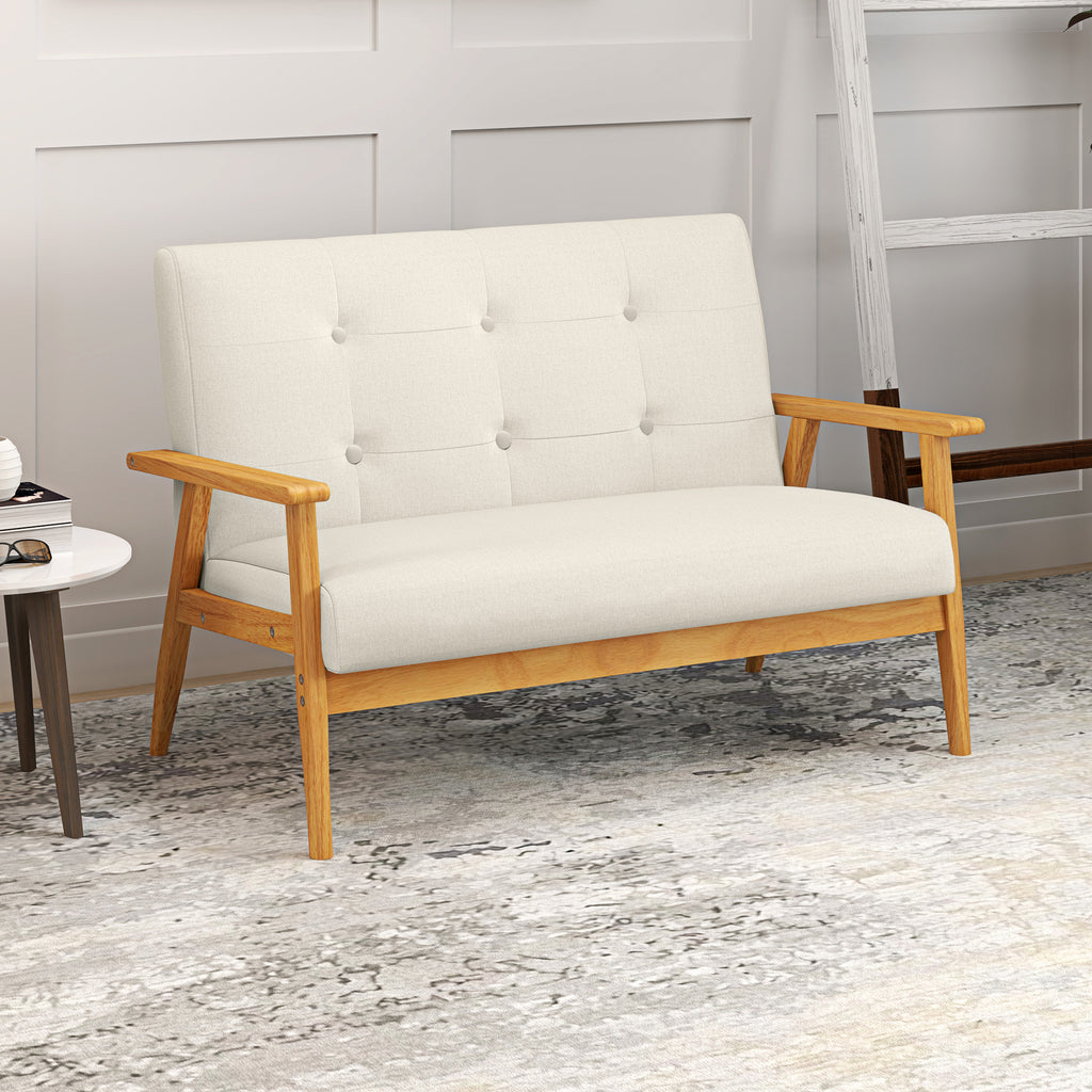 Canapé 2 places scandinave beige, dossier capitonné, 115 cm