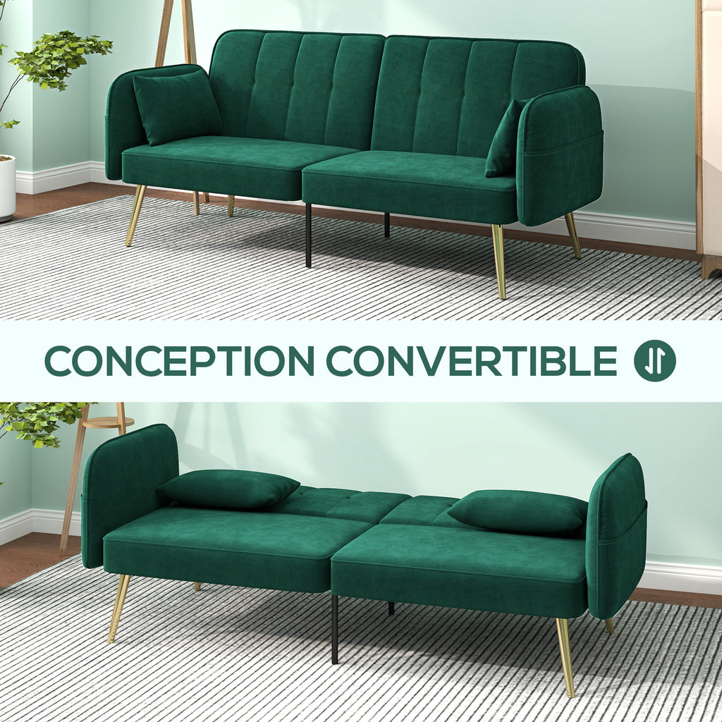 Canapé clic-clac convertible 2 places en velours vert foncé