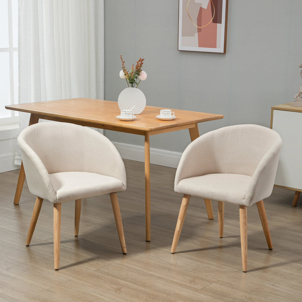 Lot de 2 chaises scandinaves aspect lin, pieds inclinés en bois d'hévéa