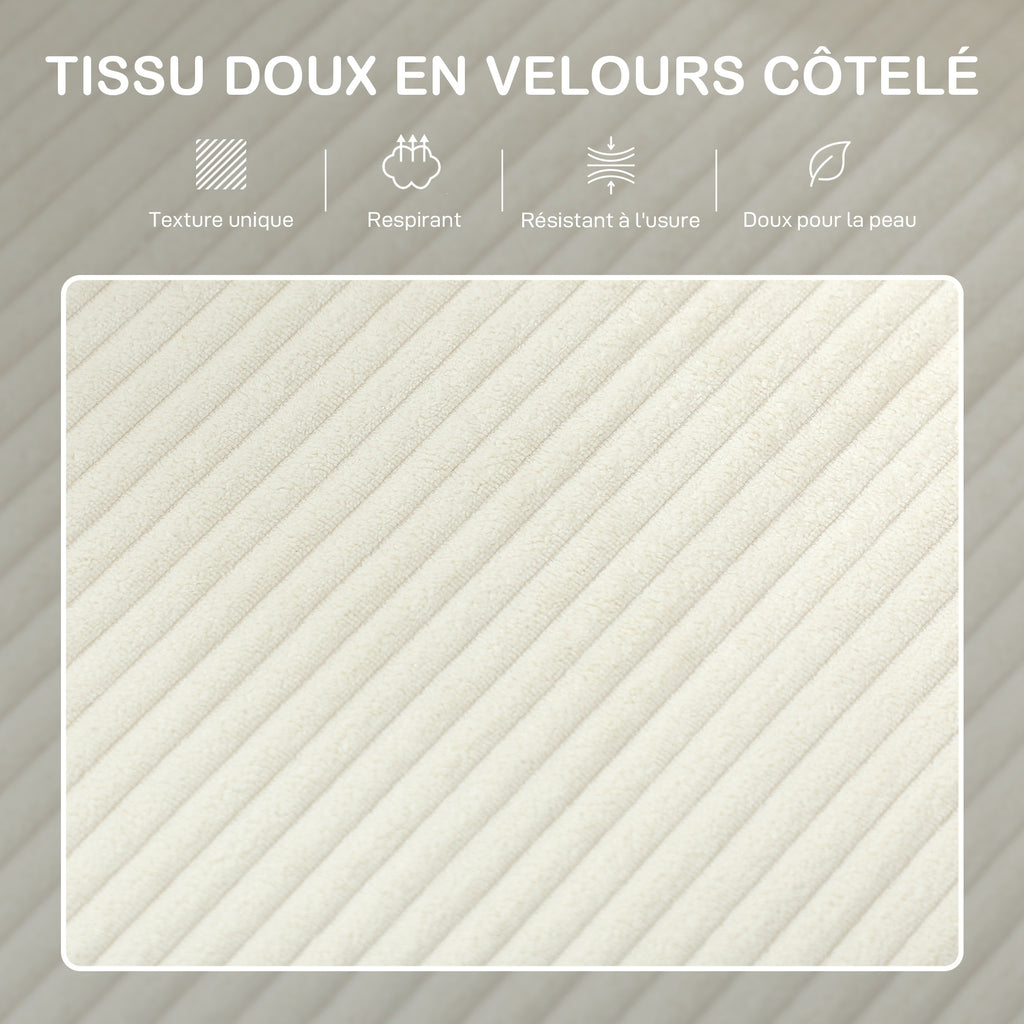 Canapé 3 places en velours côtelé beige avec repose-pieds, 192 cm