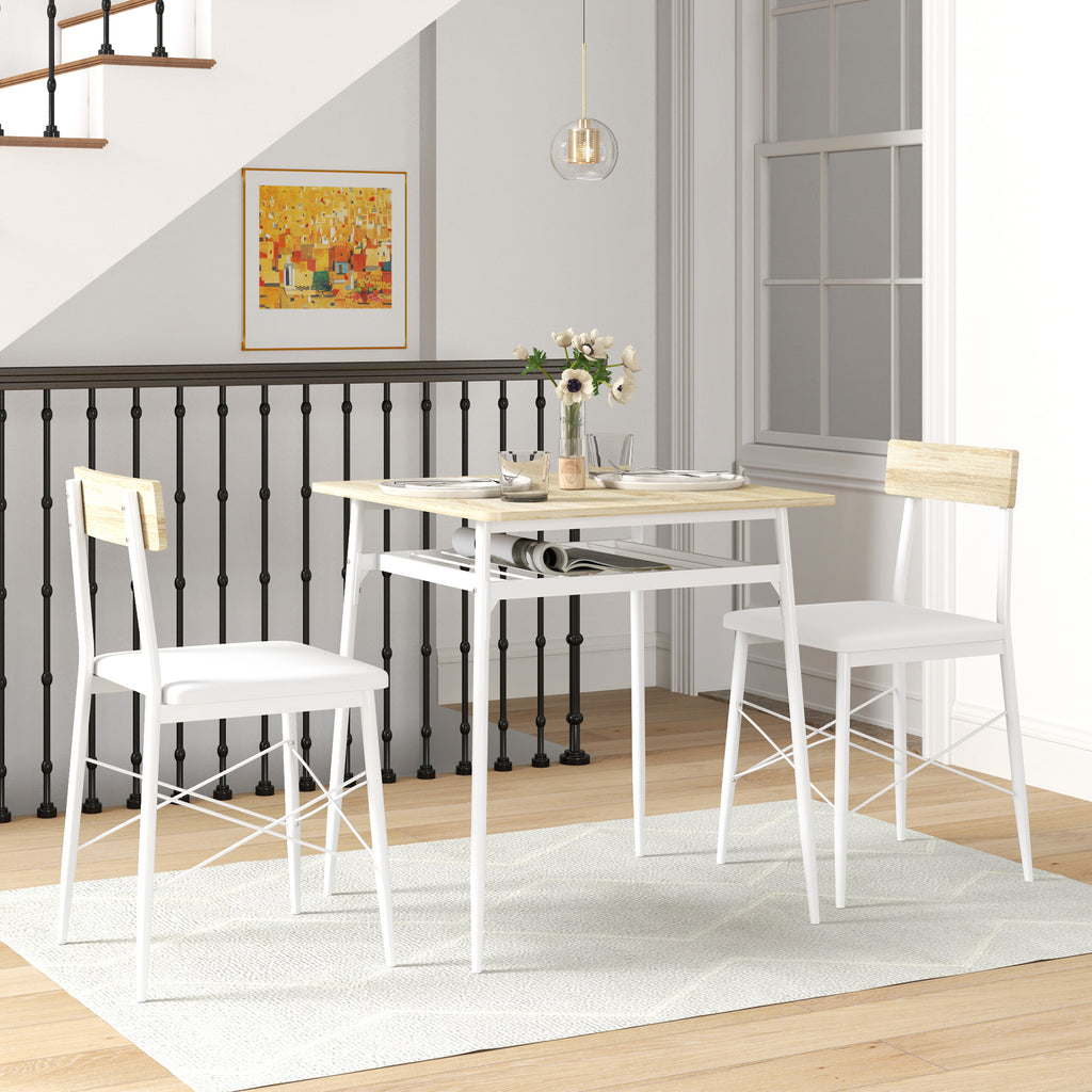 Ensemble table et 2 chaises encastrables, blanc et chêne