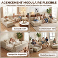 Canapé modulaire en U convertible 4 places en velours côtelé crème, 337 cm