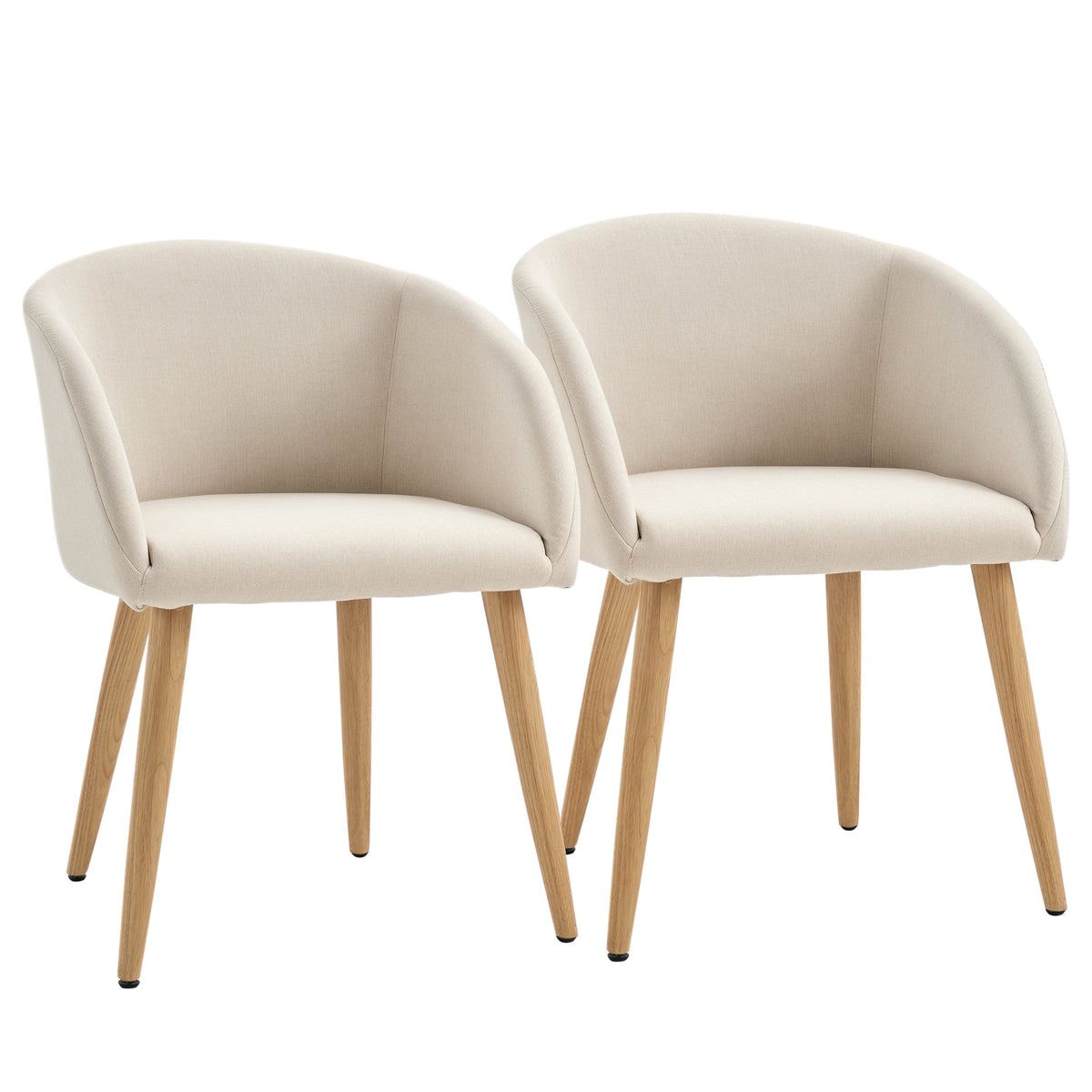 Lot de 2 chaises scandinaves aspect lin, pieds inclinés en bois d'hévéa