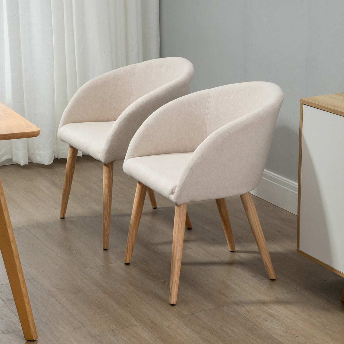 Lot de 2 chaises scandinaves aspect lin, pieds inclinés en bois d'hévéa