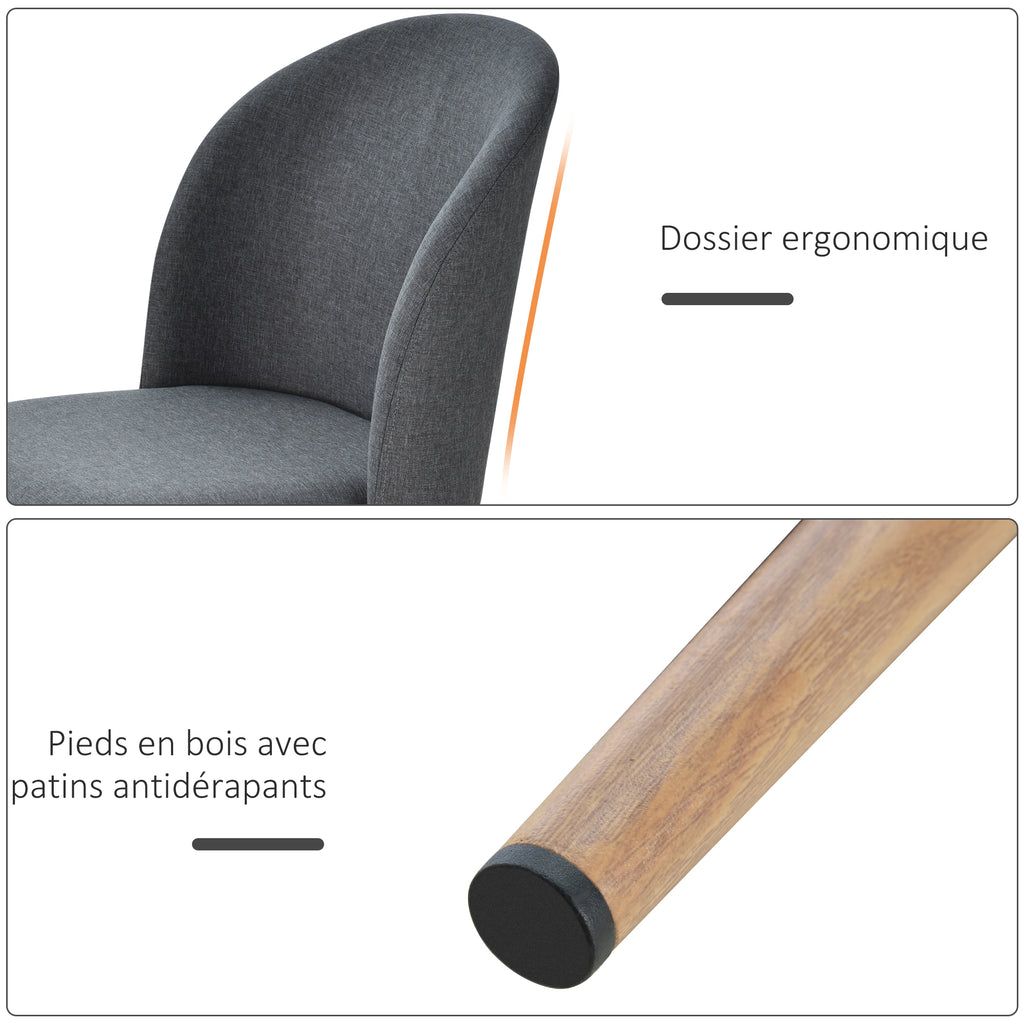 Lot de 2 chaises scandinaves grises, pieds en métal effet bois