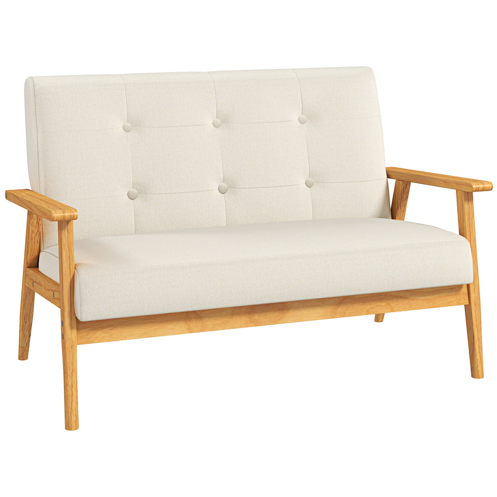 Canapé 2 places scandinave beige, dossier capitonné, 115 cm