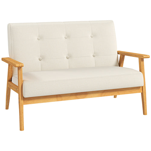 Canapé 2 places scandinave beige, dossier capitonné, 115 cm