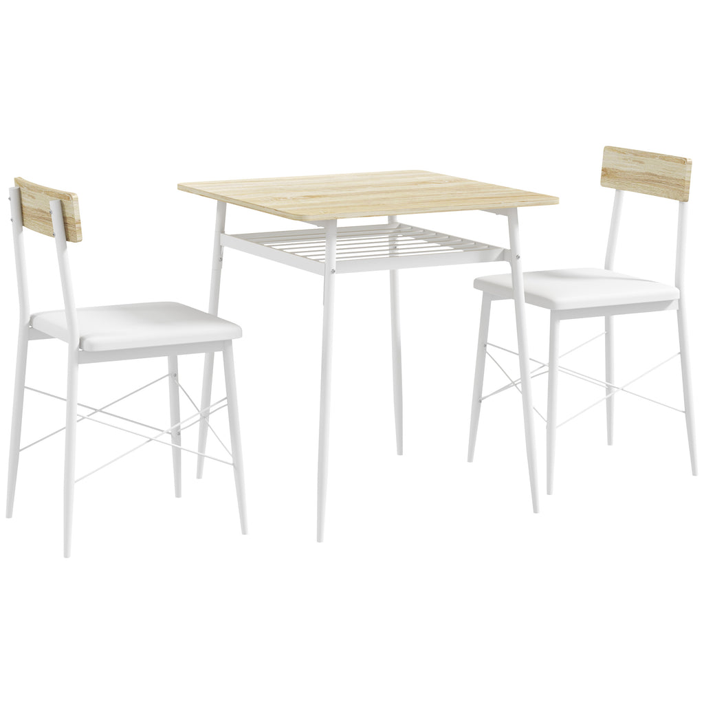 Ensemble table et 2 chaises encastrables, blanc et chêne