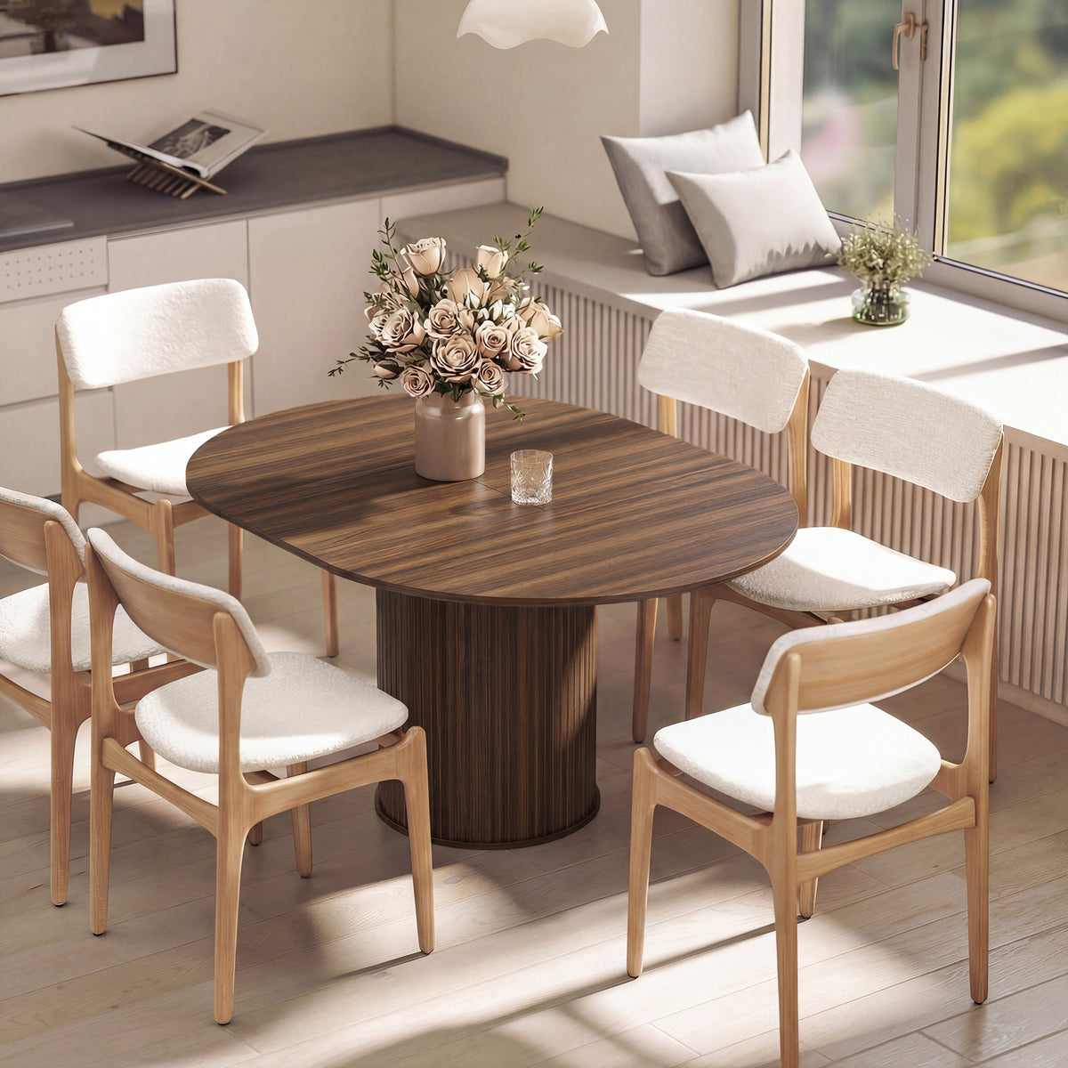 Table à manger extensible 6 à 8 personnes en noyer, 110-150 cm