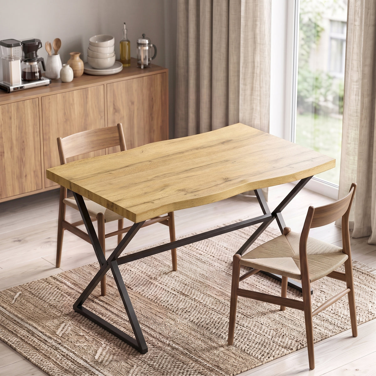 Table à manger 2 personnes noir et chêne, 110 x 67 cm