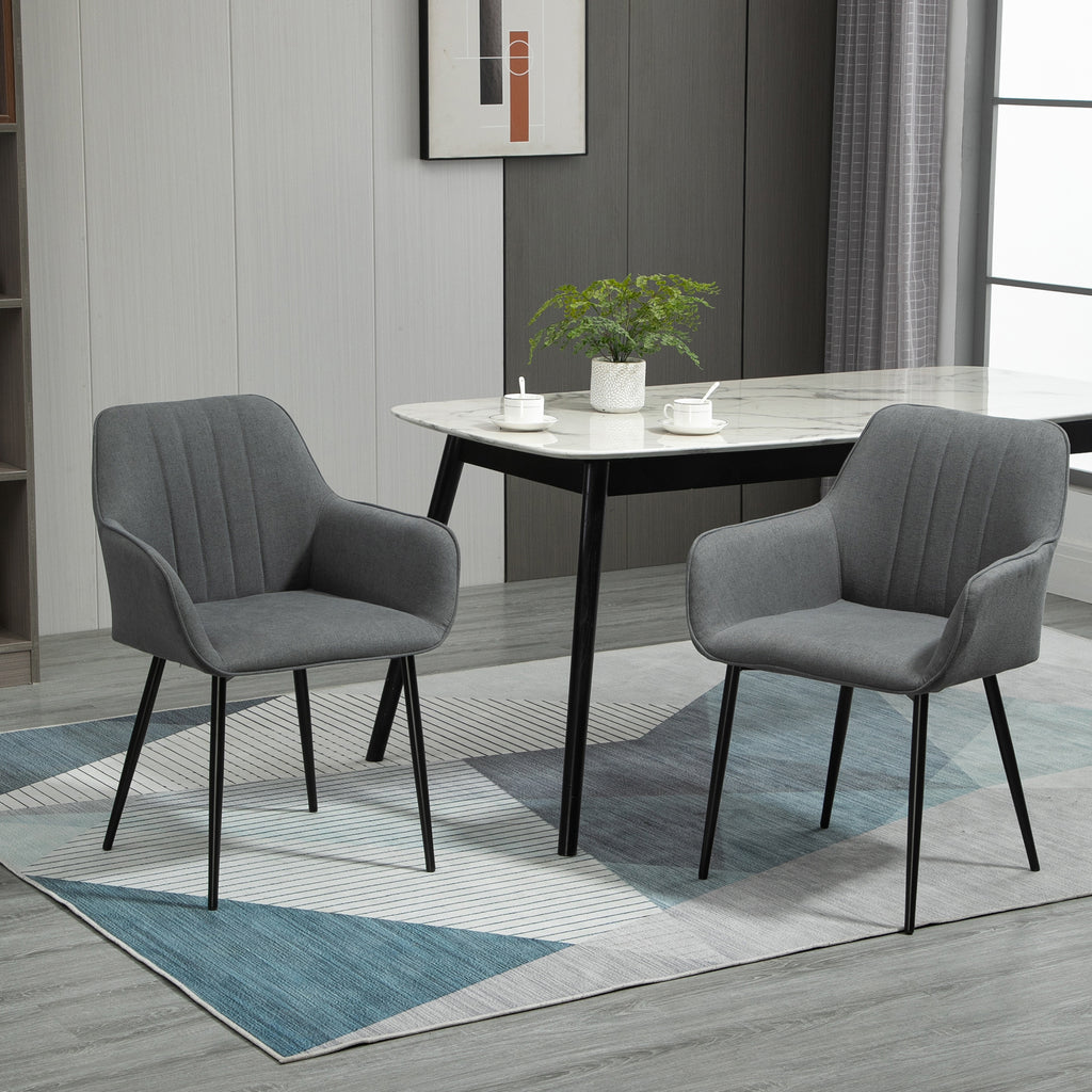 Lot de 2 chaises scandinaves en lin gris foncé, pieds effilés en métal noir
