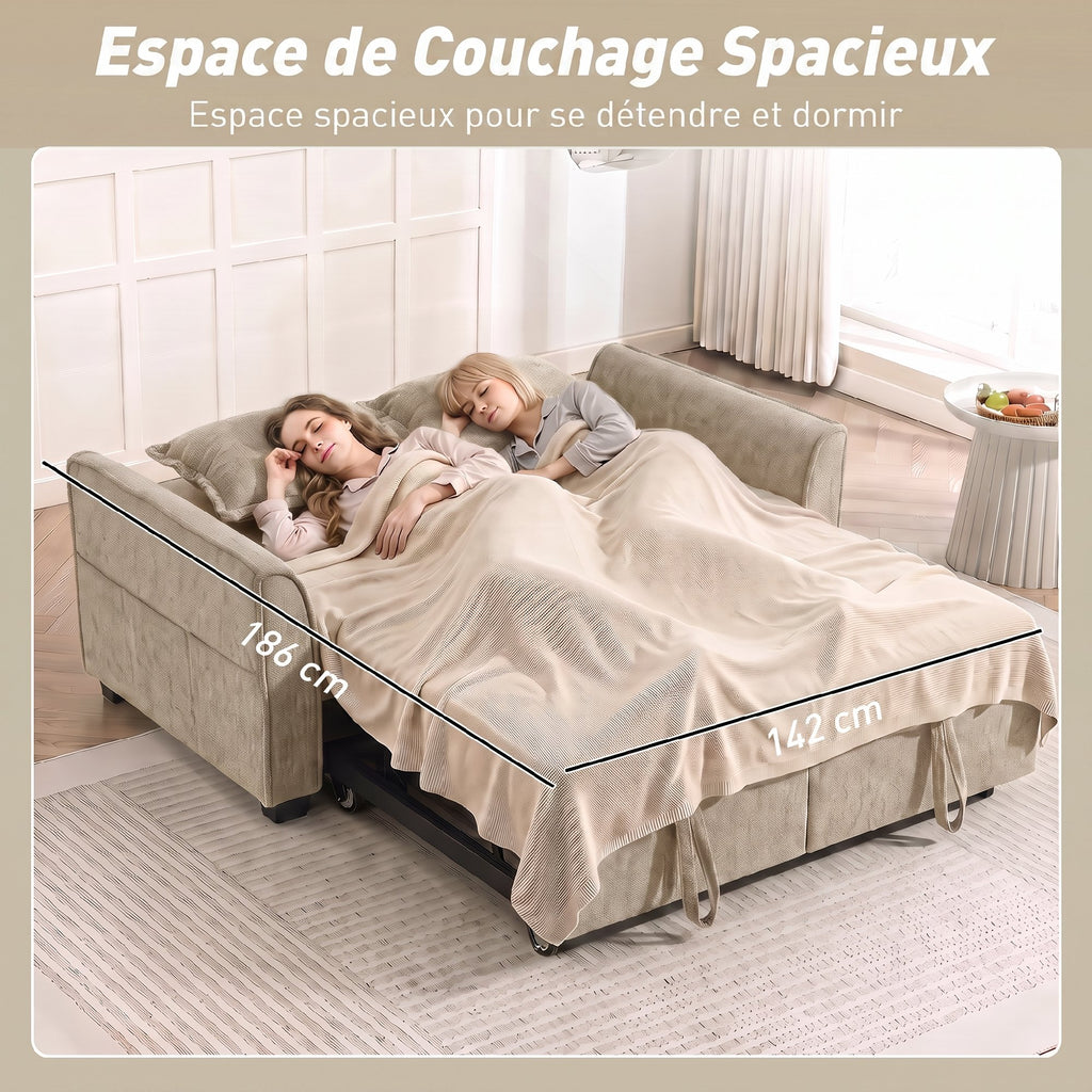 Canapé convertible 4 en 1 en chenille marron, 167 cm