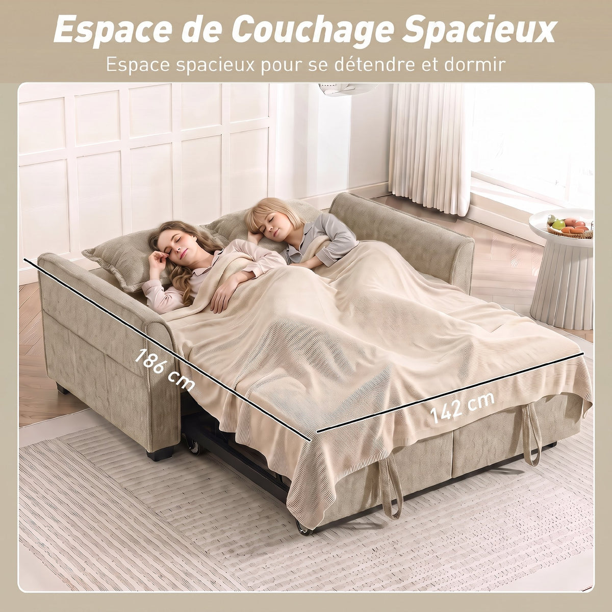 Canapé convertible 4 en 1 en chenille marron, 167 cm