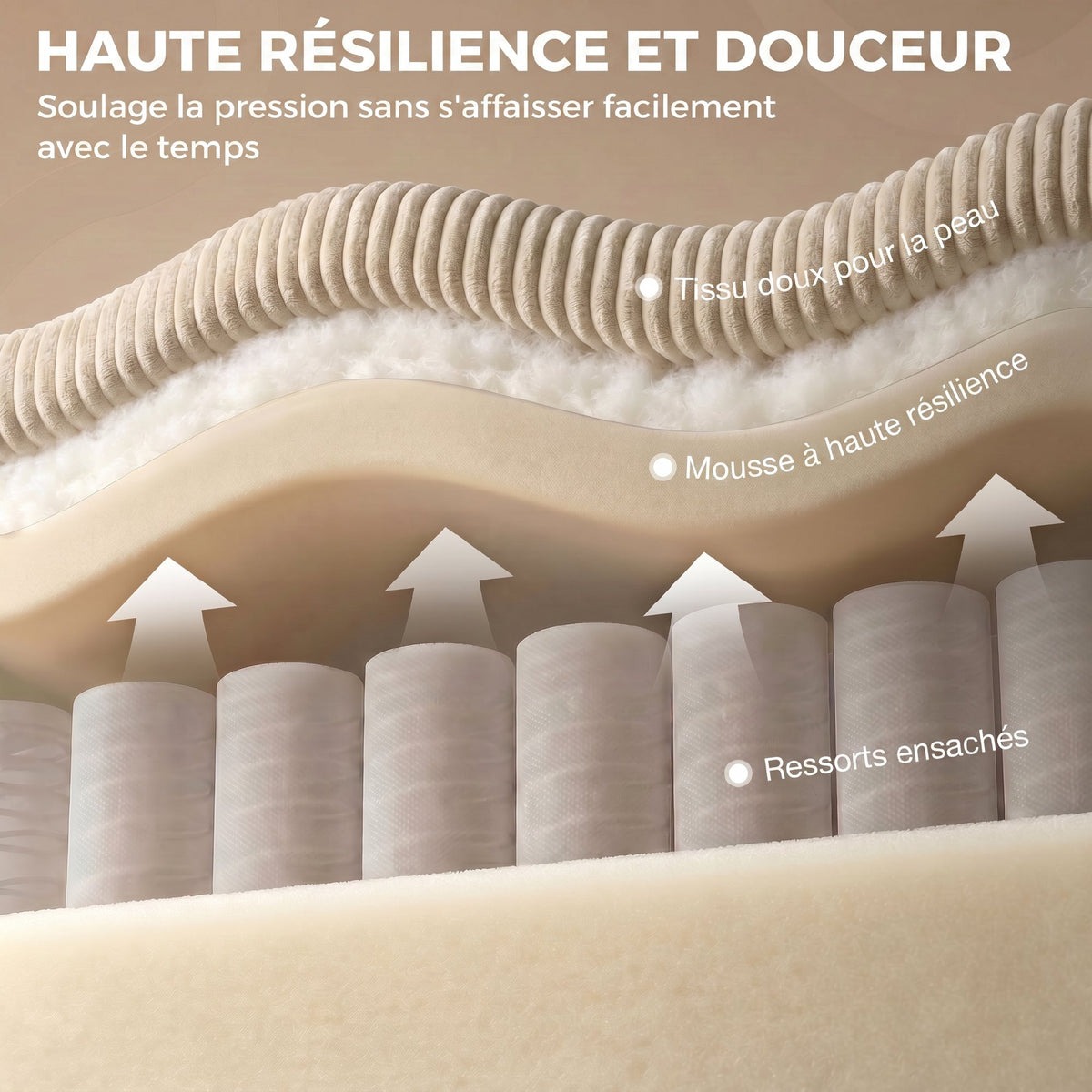 Canapé d'angle 3 places en velours côtelé beige avec pouf de rangement