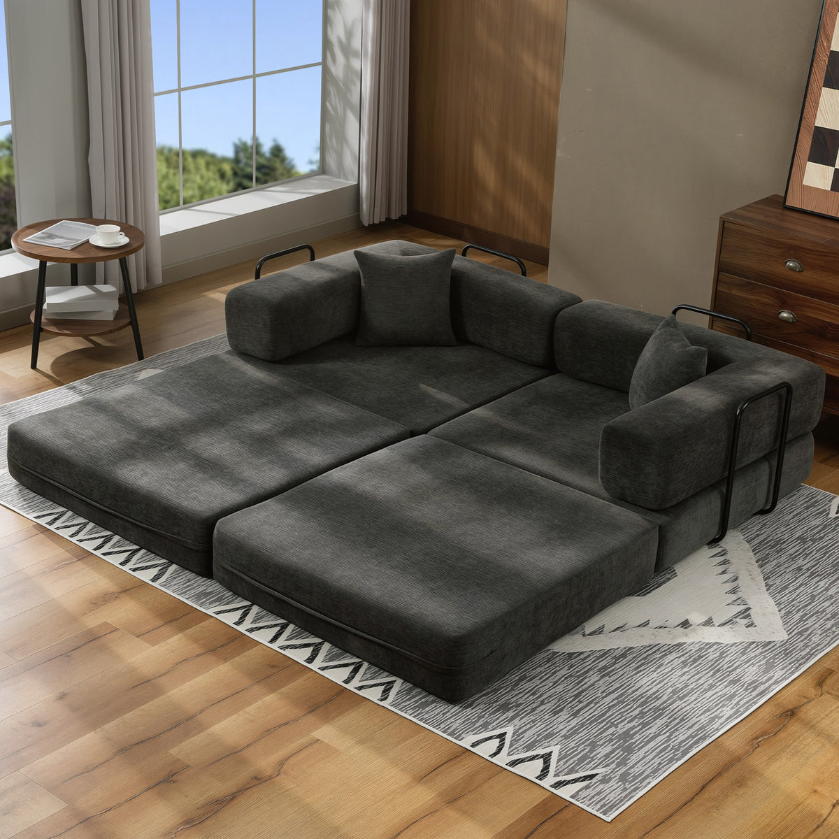 Canapé convertible 2 places 5 en 1 en chenille gris foncé, 198 cm