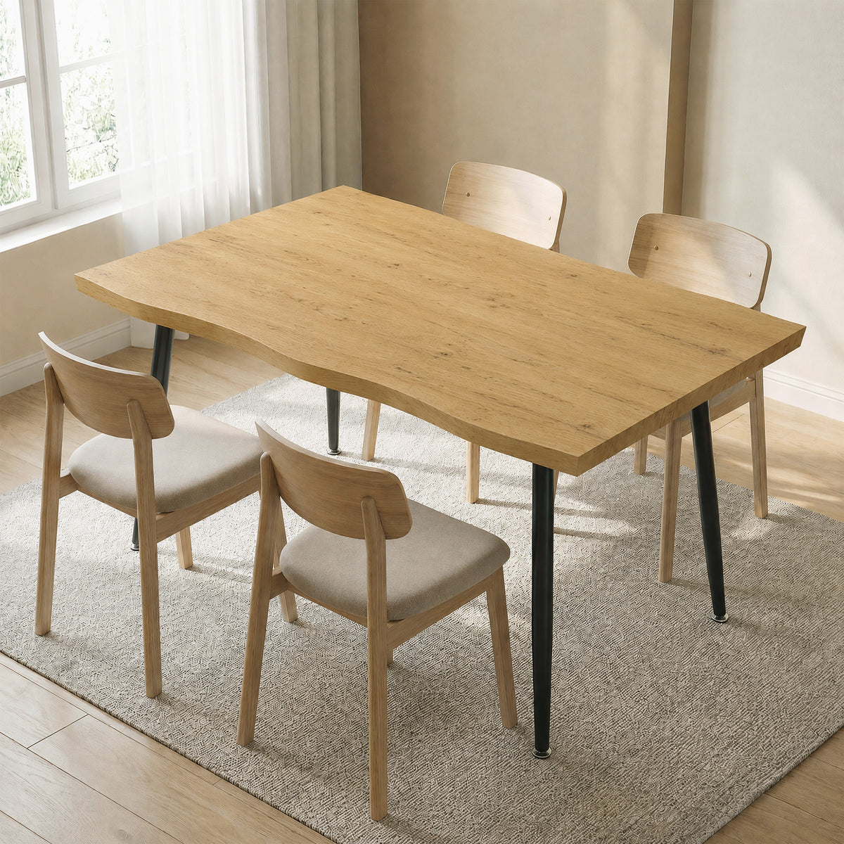 Table à manger 4 personnes effet chêne, 110 x 70 cm