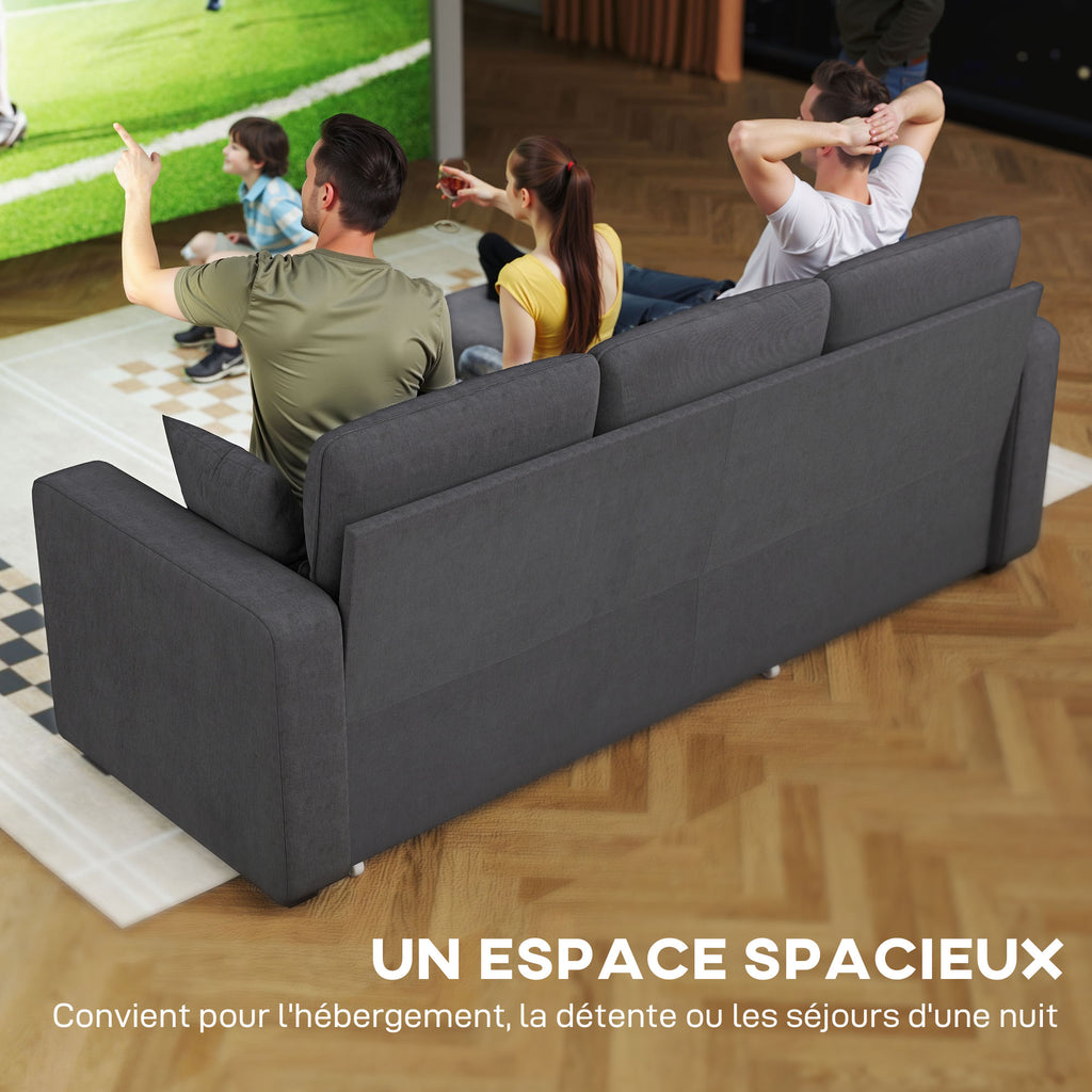 Canapé d'angle convertible 3 places en velours côtelé gris, 205 cm