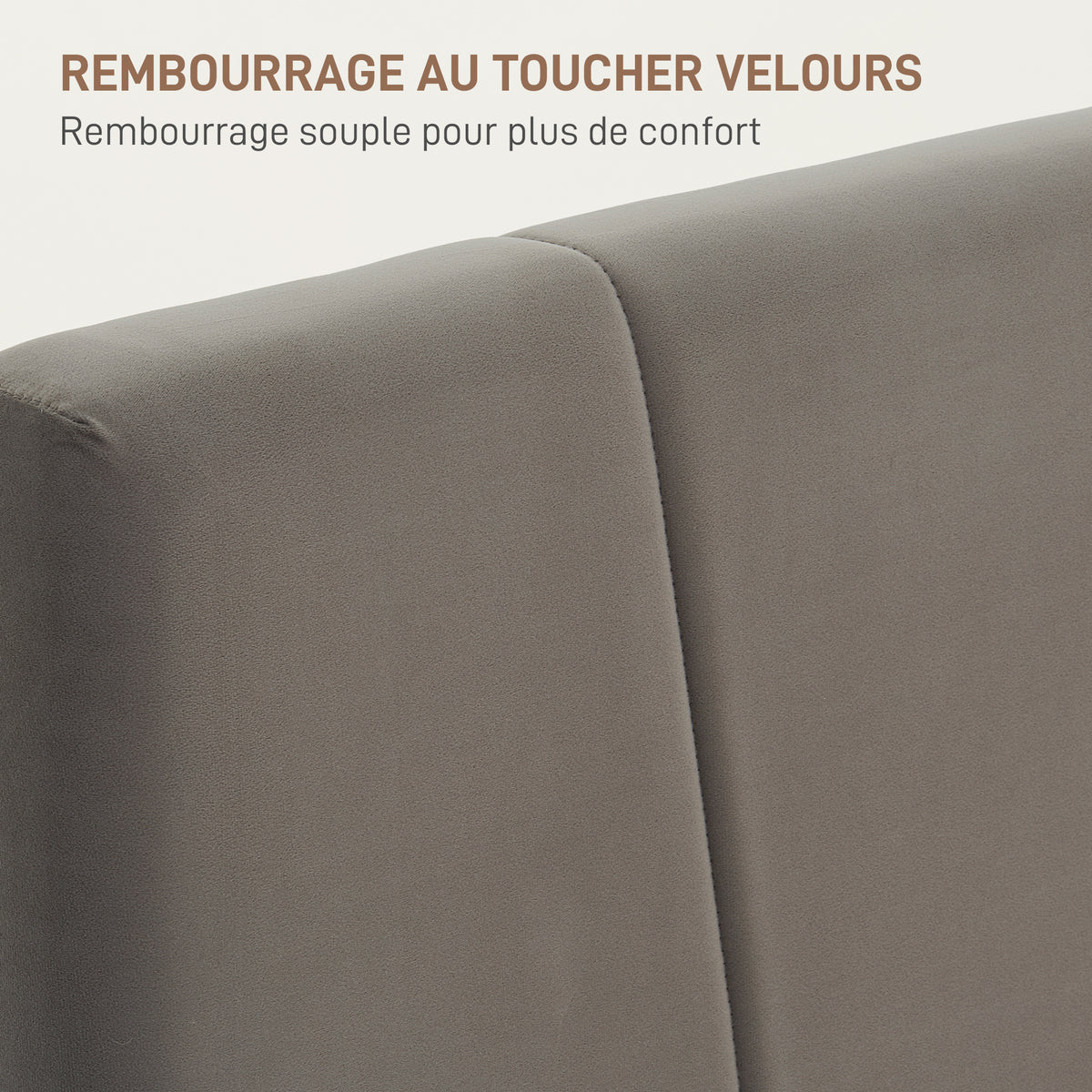 Lit double 140 x 190 cm gris effet velours, tête de lit réglable
