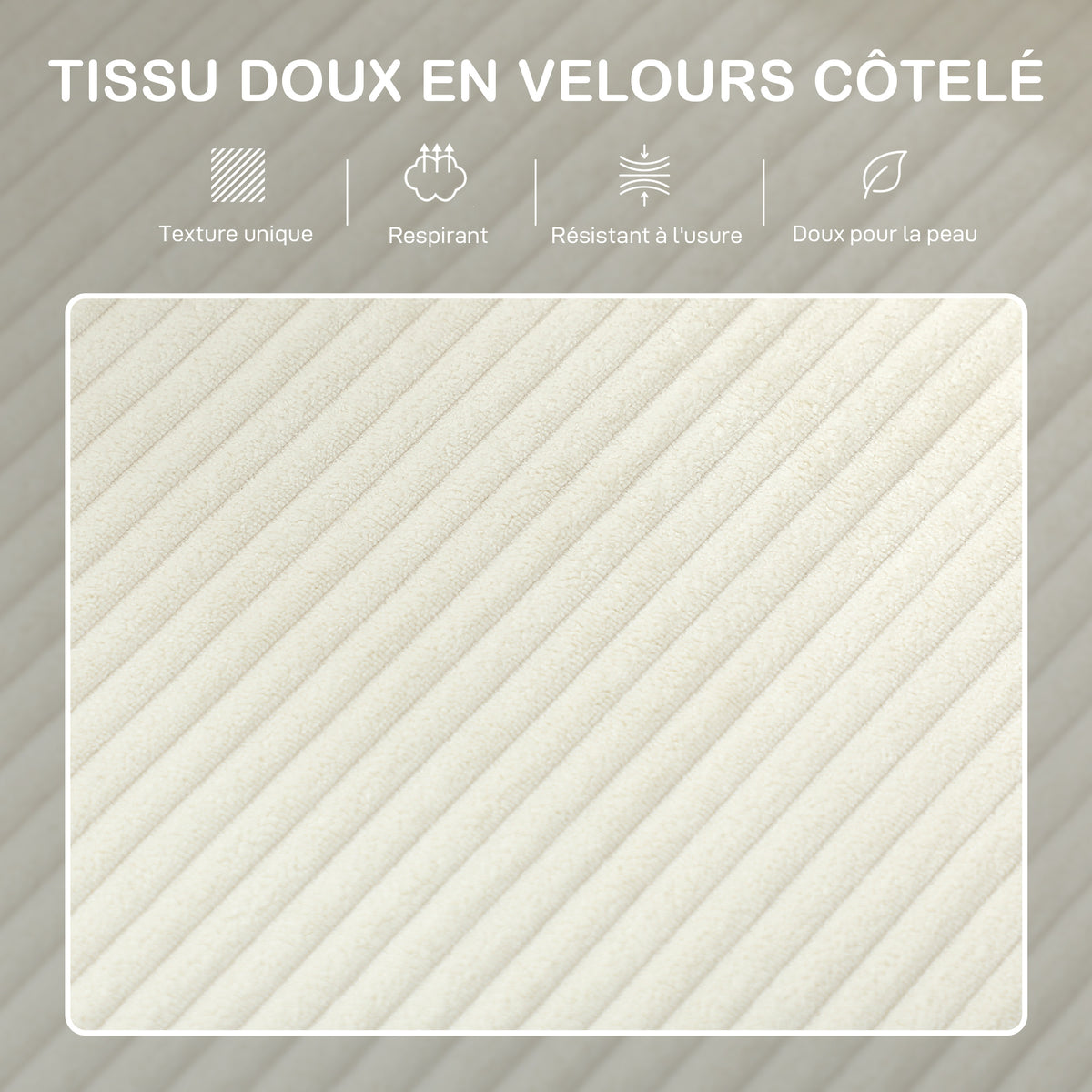 Canapé 3 places en velours côtelé beige, 192 cm