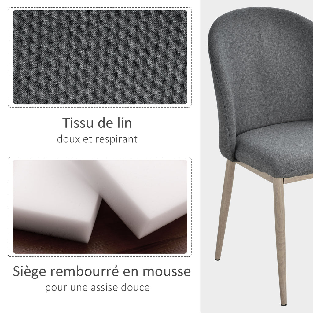 Lot de 2 chaises scandinaves grises, pieds en métal effet bois