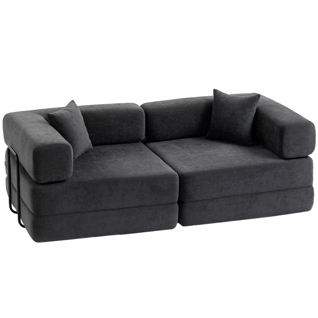 Canapé convertible 2 places 5 en 1 en chenille gris foncé, 198 cm