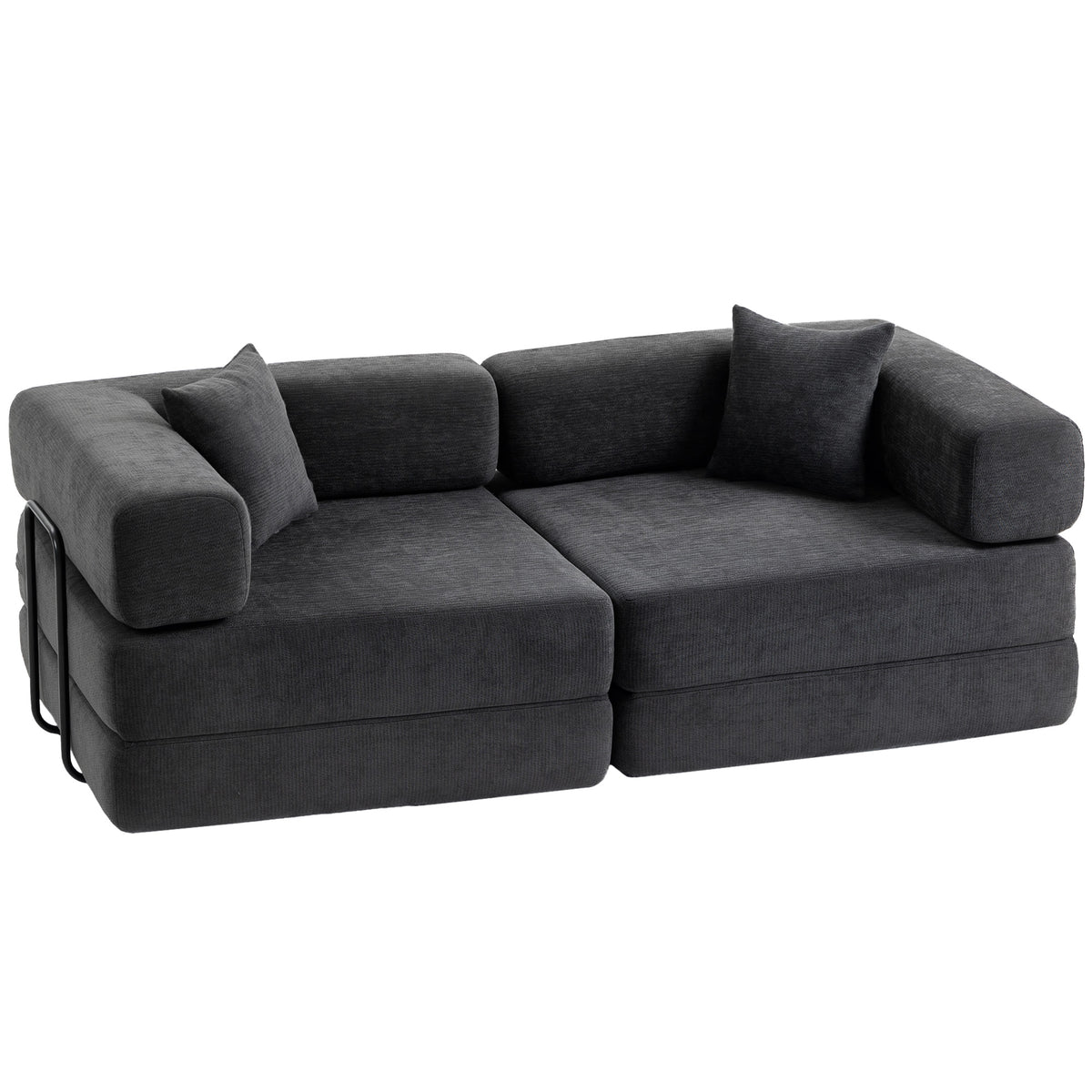 Canapé convertible 2 places 5 en 1 en chenille gris foncé, 198 cm
