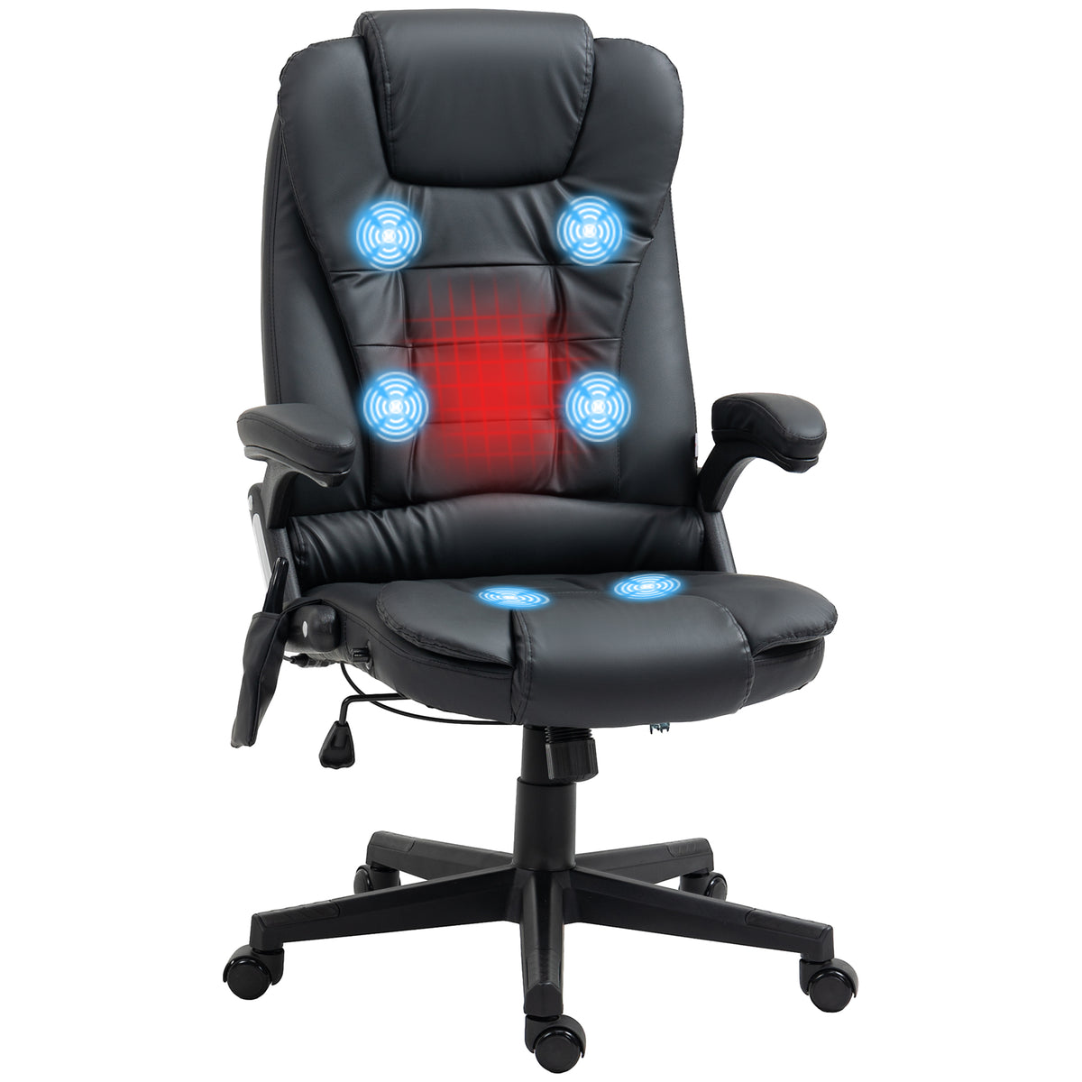 Fauteuil de bureau massant et chauffant électrique fauteuil bureau ergonomique revêtement synthétique noir