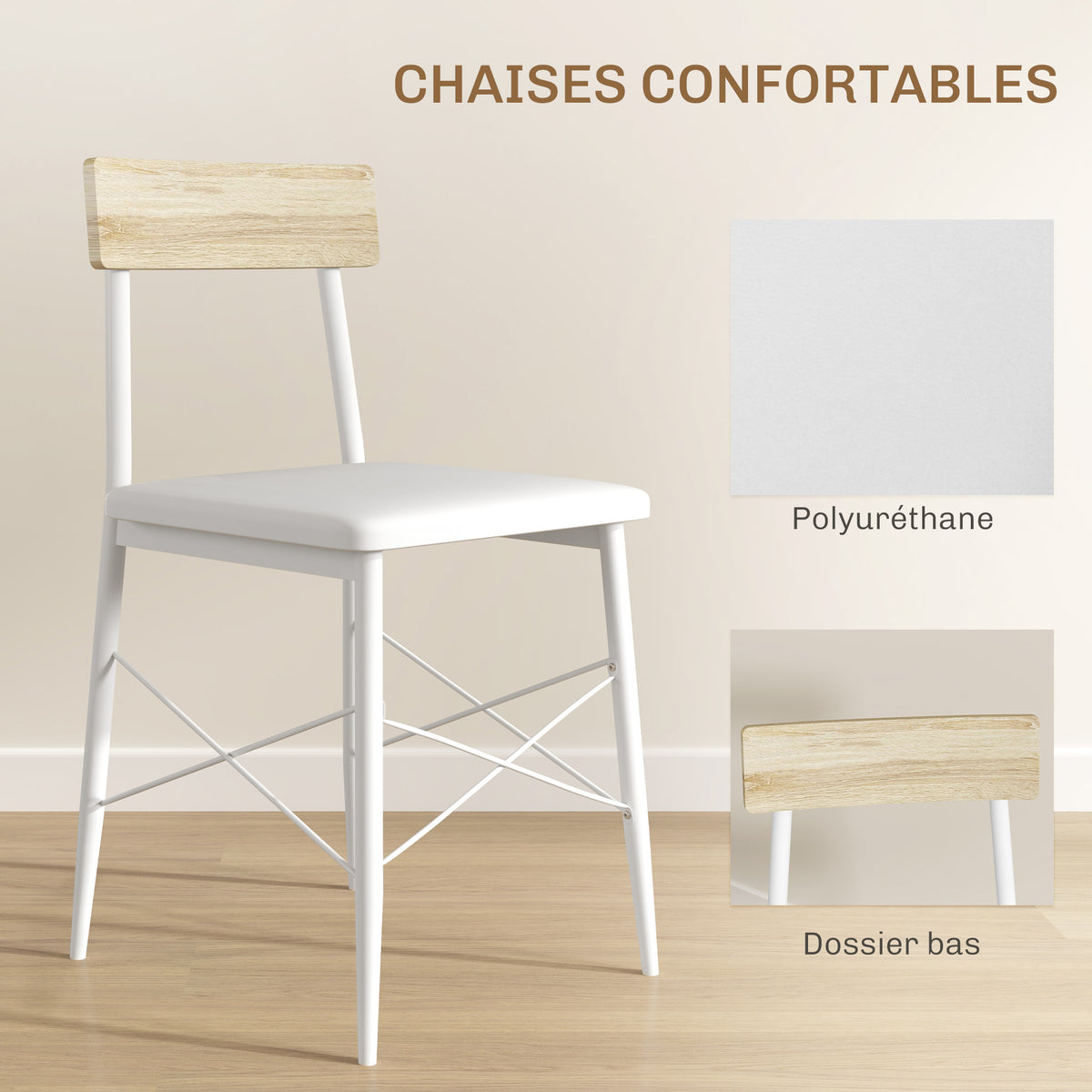 Ensemble table et 2 chaises encastrables, blanc et chêne