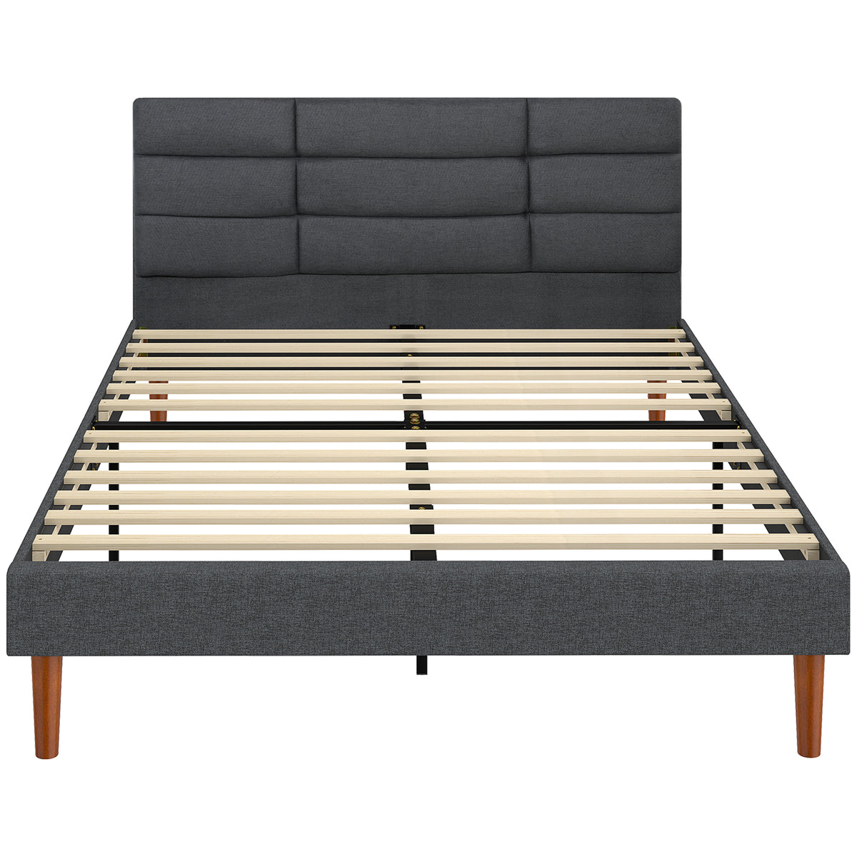 Lit double 140 x 200 cm effet lin gris, avec rangement sous le lit