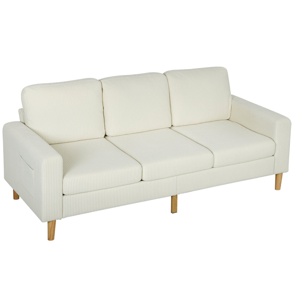 Canapé 3 places en velours côtelé beige, 192 cm