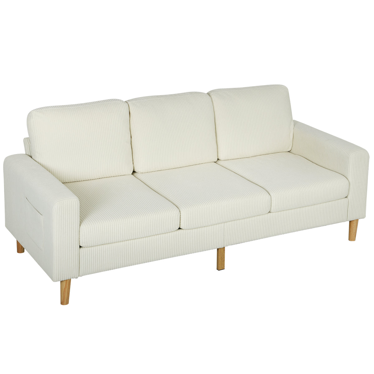 Canapé 3 places en velours côtelé beige, 192 cm