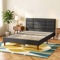 Lit double 140 x 200 cm effet lin gris, avec rangement sous le lit