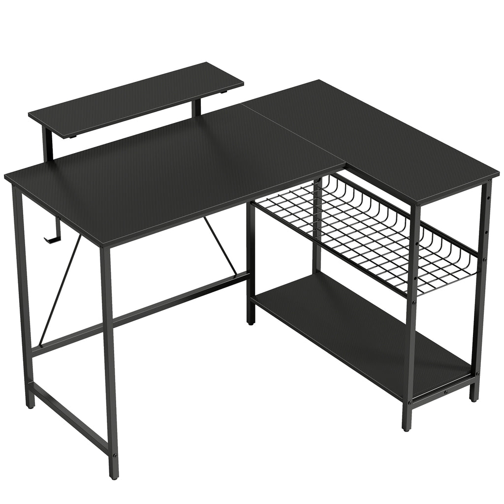 Bureau gaming d'angle réversible avec support écran, 114,5 cm, noir