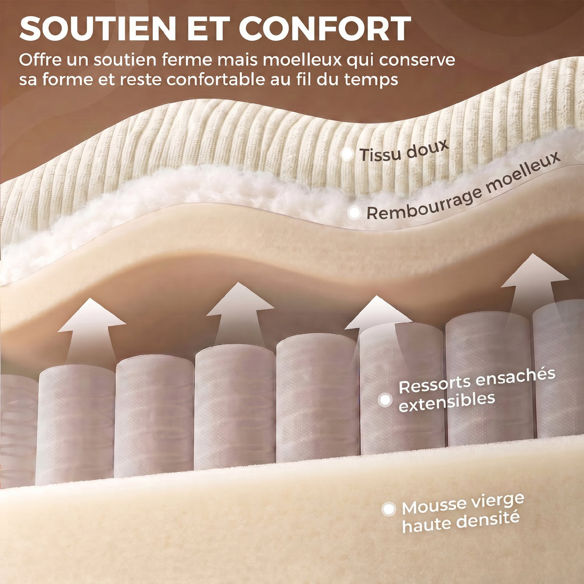 Canapé 3 places en velours côtelé crème, 225 cm