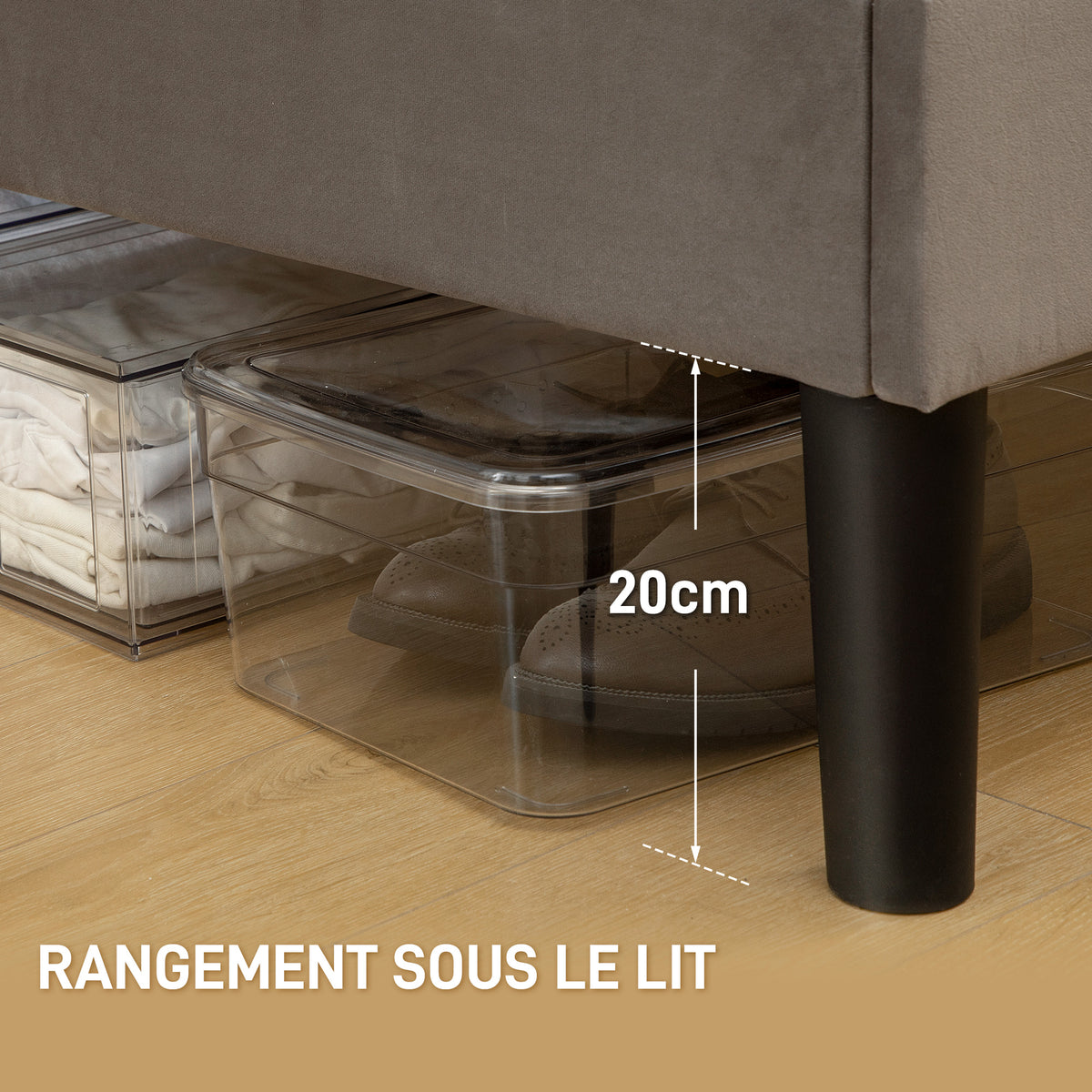 Lit double 140 x 190 cm gris effet velours, tête de lit réglable