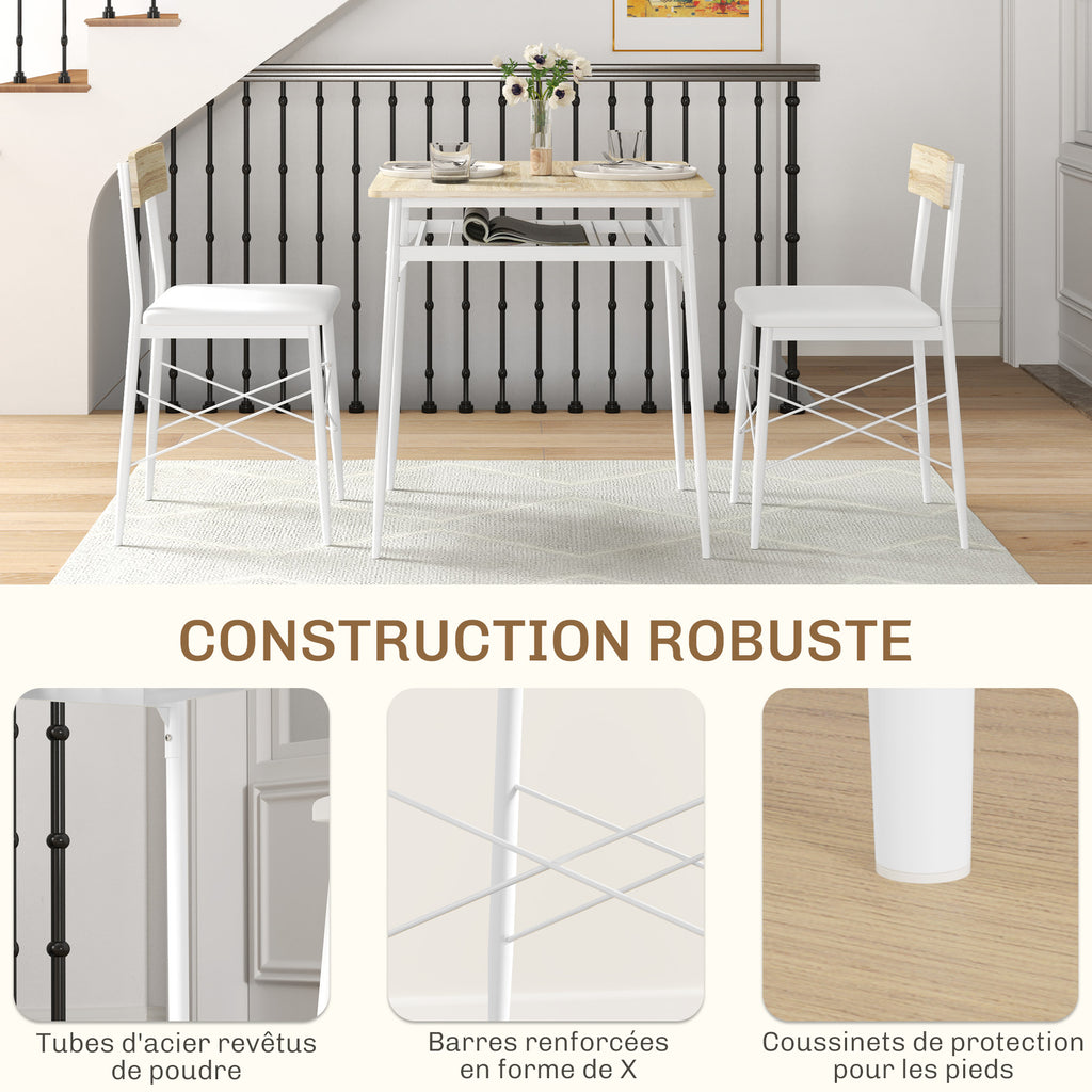 Ensemble table et 2 chaises encastrables, blanc et chêne