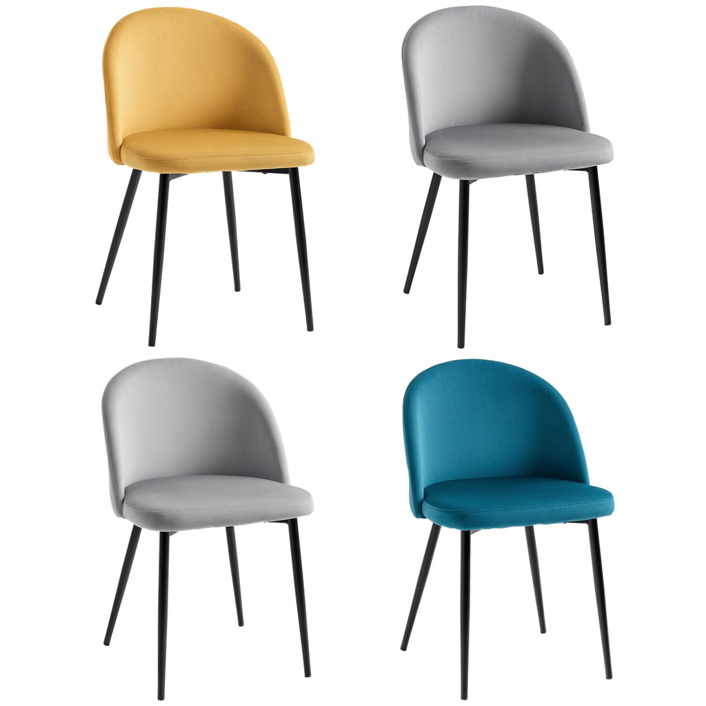 Lot de 4 chaises scandinaves en velours multicolore, pieds en métal