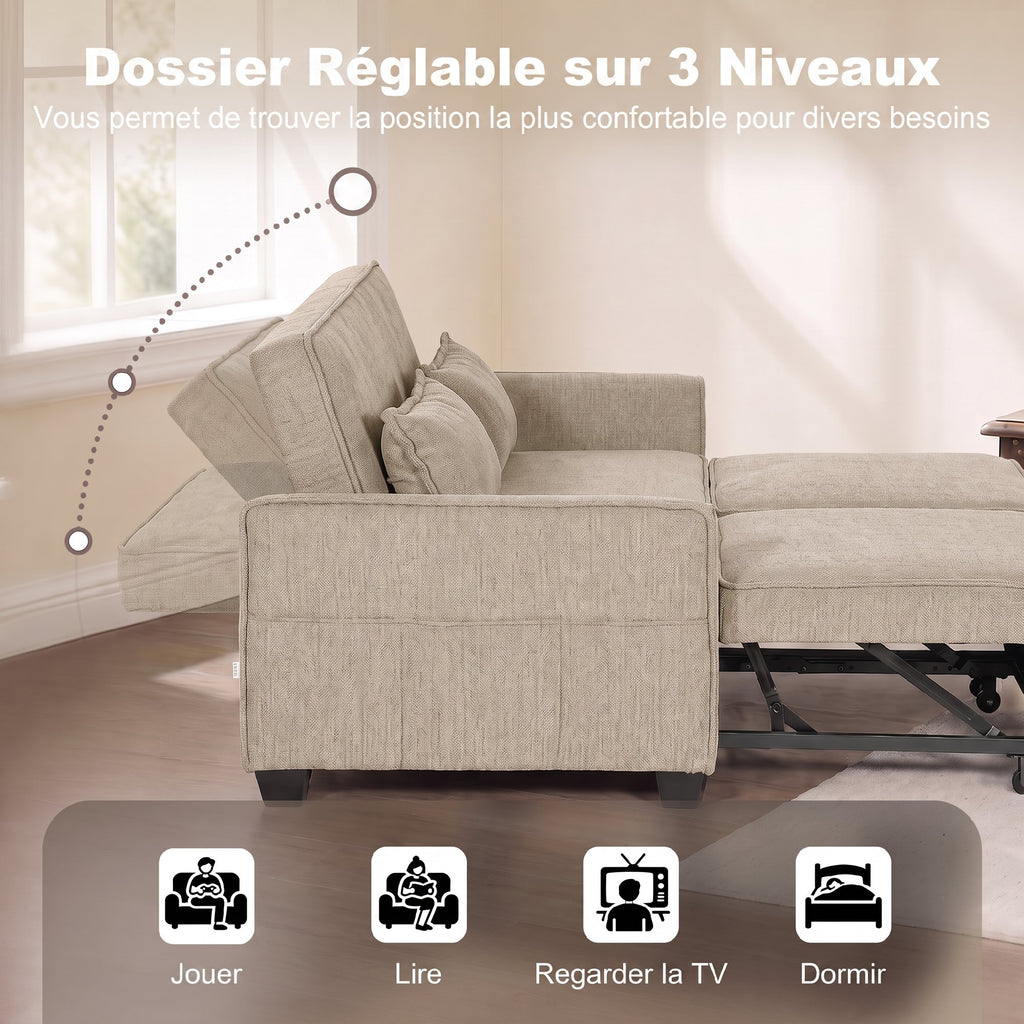 Canapé convertible 4 en 1 en chenille marron, 167 cm