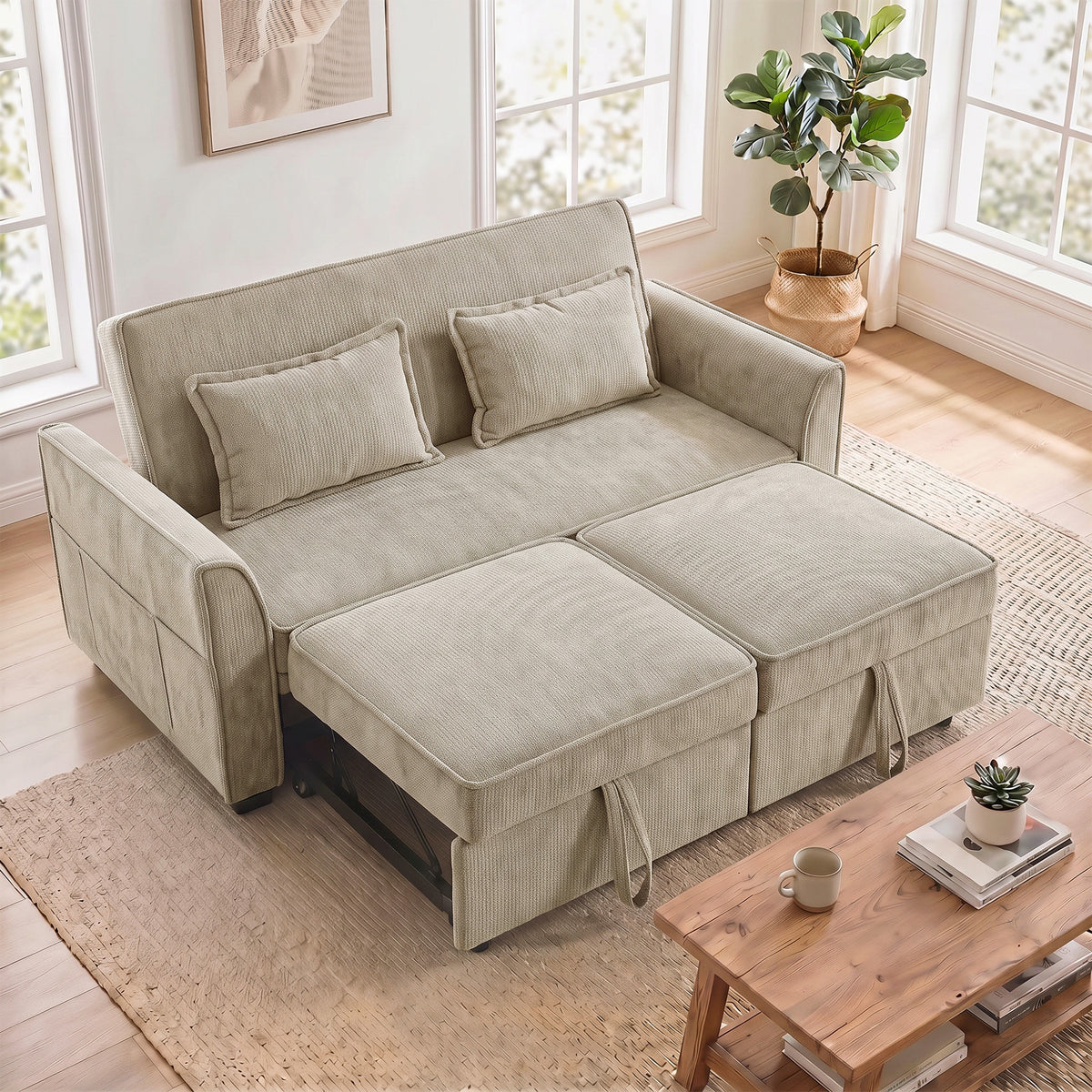 Canapé convertible 4 en 1 en chenille marron, 167 cm