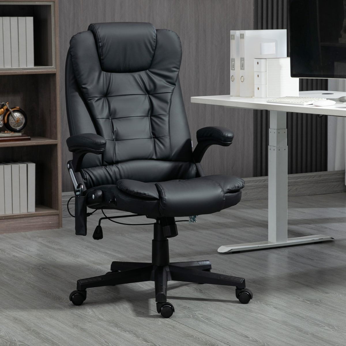 Fauteuil de bureau massant et chauffant électrique fauteuil bureau ergonomique revêtement synthétique noir