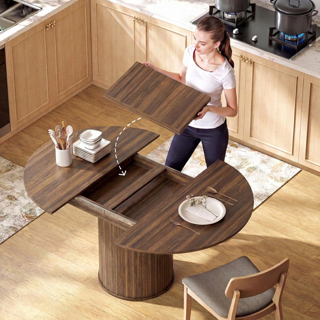Table à manger extensible 6 à 8 personnes en noyer, 110-150 cm