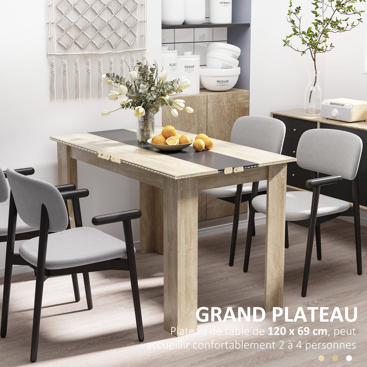 Table à manger design moderne en bois, 120 x 69 cm