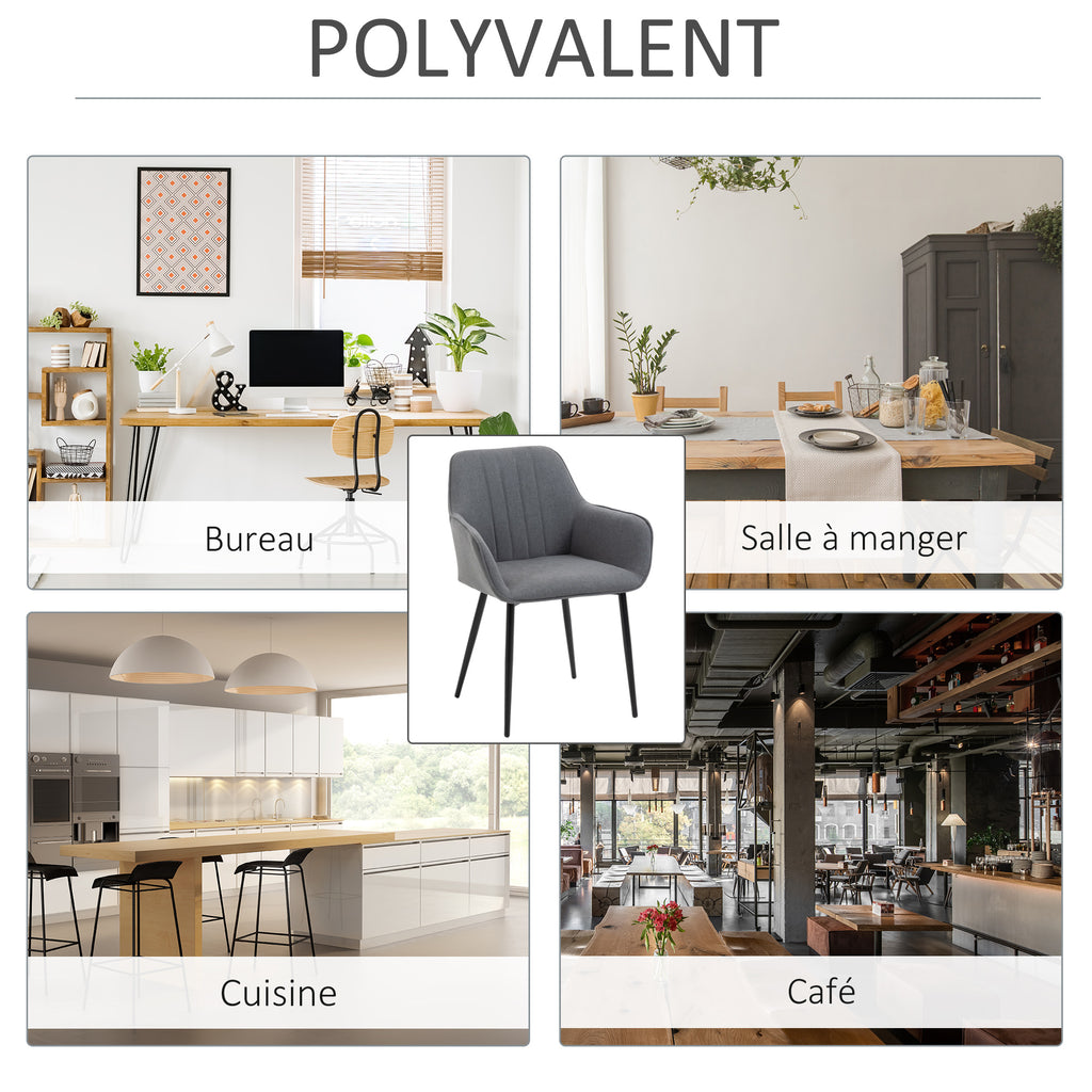 Lot de 2 chaises scandinaves en lin gris foncé, pieds effilés en métal noir