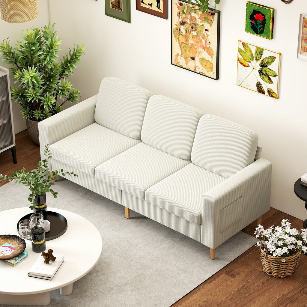 Canapé 3 places en velours côtelé beige, 192 cm