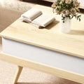 Table basse relevable avec 3 compartiments cachés, naturel et blanc