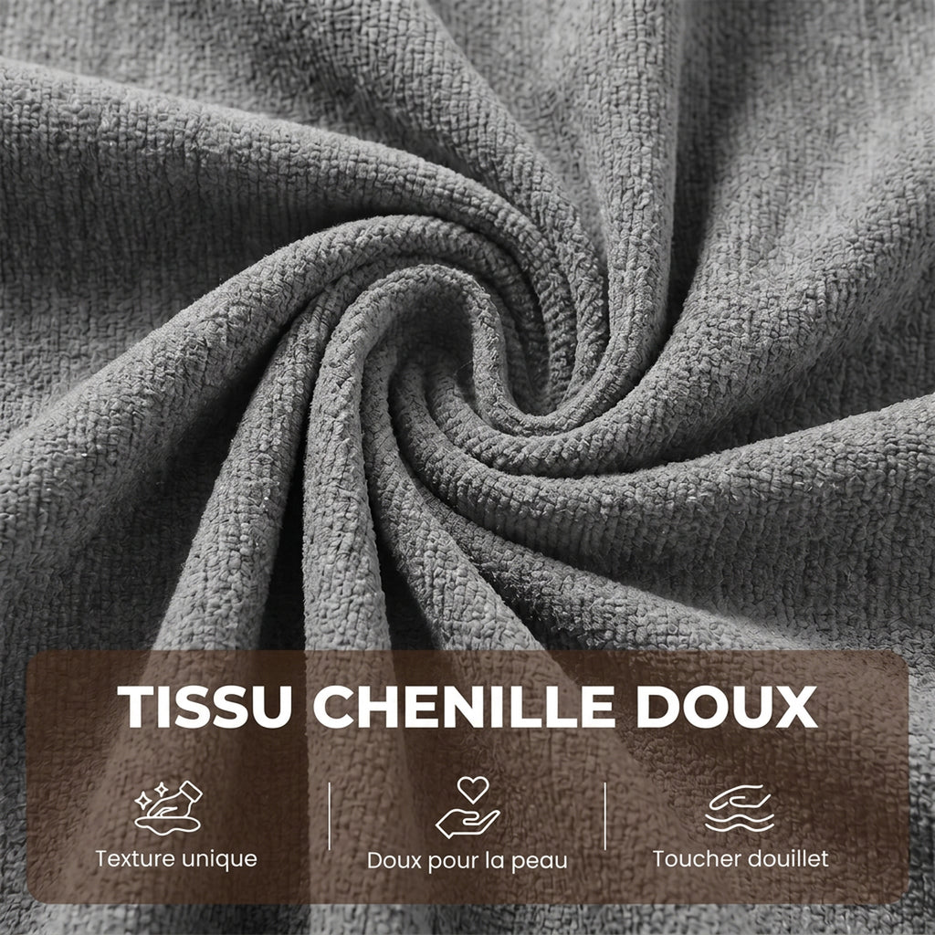 Canapé convertible 3 places en chenille gris, 205 cm
