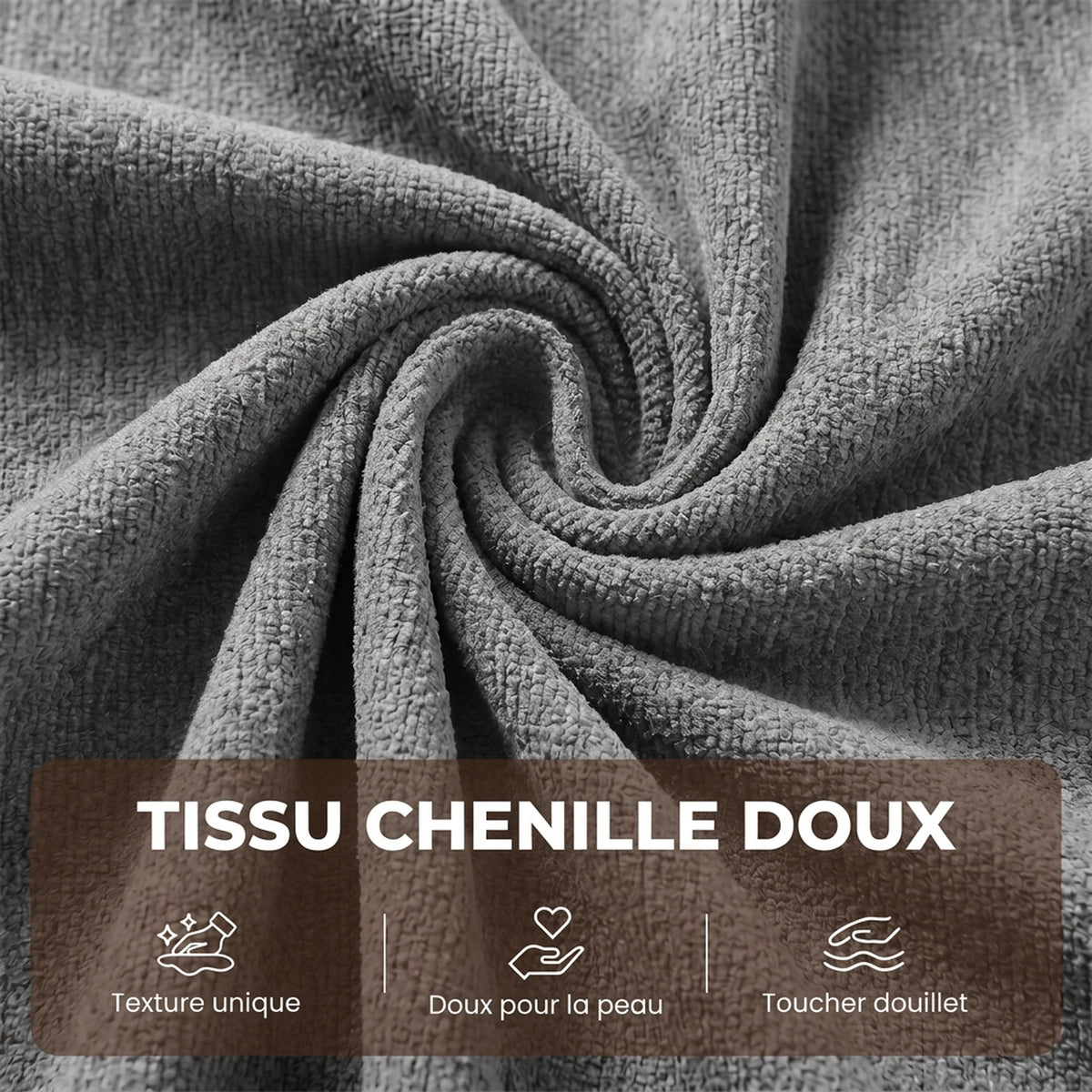 Canapé convertible 3 places en chenille gris, 205 cm