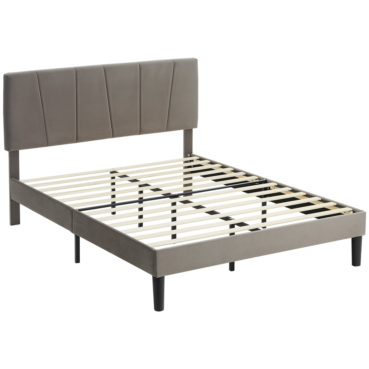 Lit double 140 x 190 cm gris effet velours, tête de lit réglable