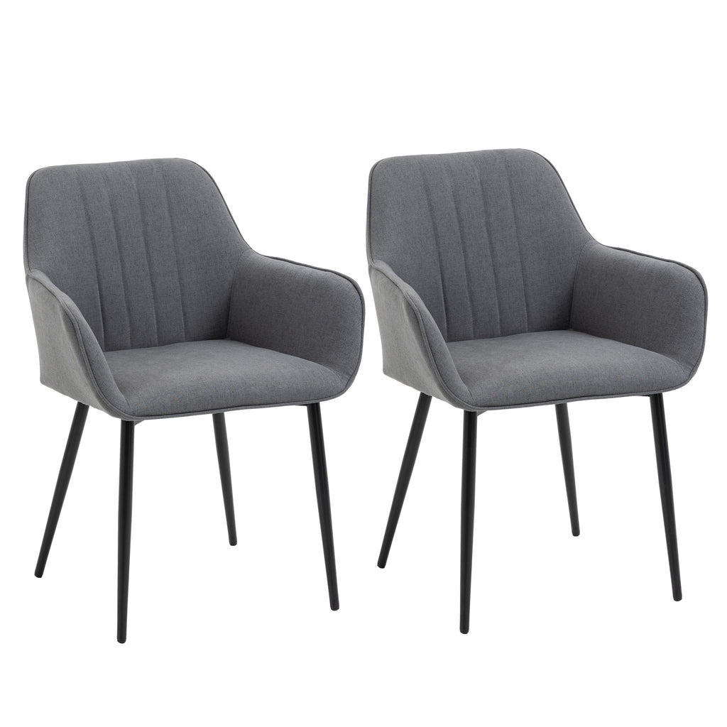 Lot de 2 chaises scandinaves en lin gris foncé, pieds effilés en métal noir