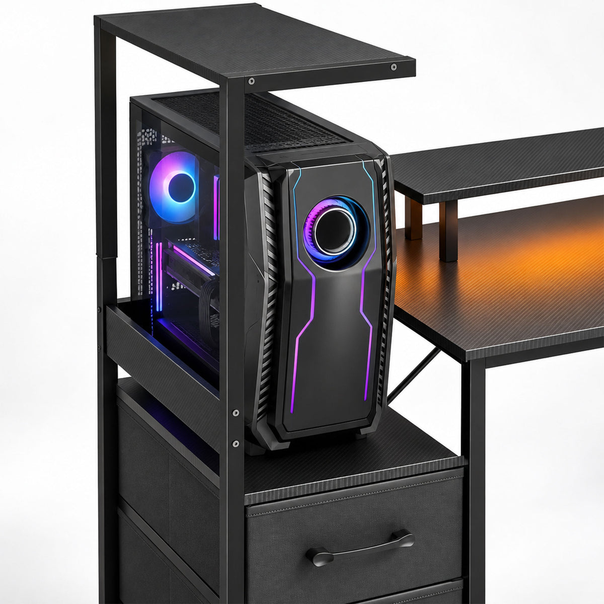 Bureau gaming 147 cm avec éclairage RGB et station de charge, noir